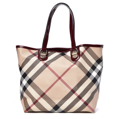 Burberry Patent Trim Small Nova Check Tote Red 1 of 16