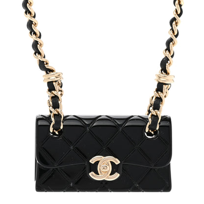 Chanel Metal Resin Calfskin Quilted CC Turnlock Chain Bag Necklace Gold Black 4 of 6