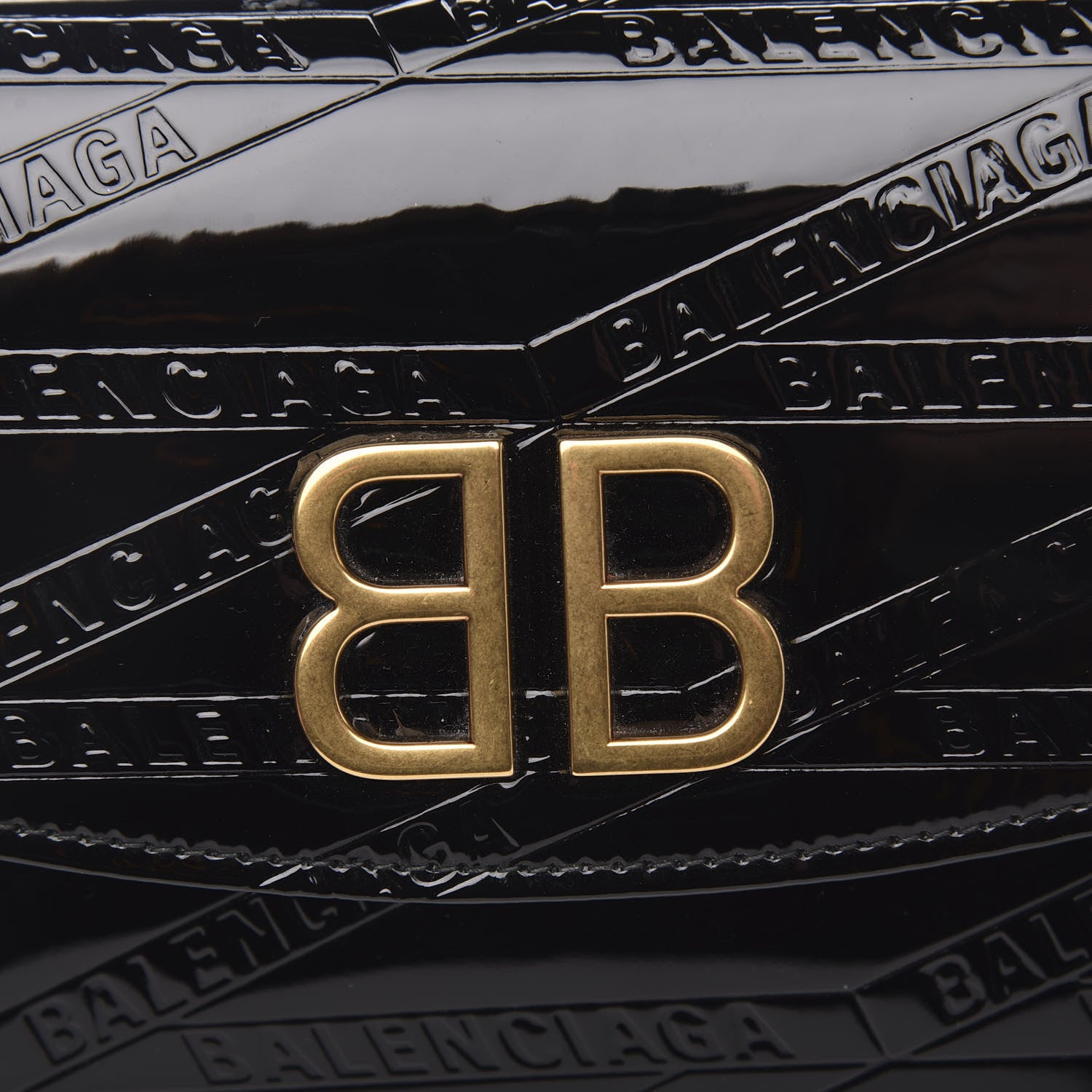 Balenciaga Patent Losange Monogram Embossed BB Wallet On Chain Black 9 of 10