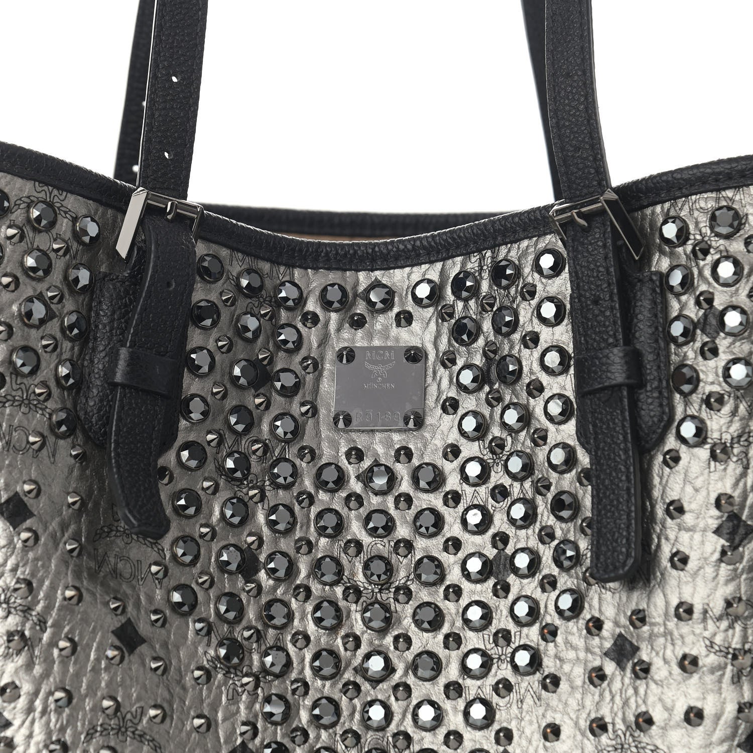 MCM Visetos Swarovski Crystal Shopper Tote Silver 8 of 15