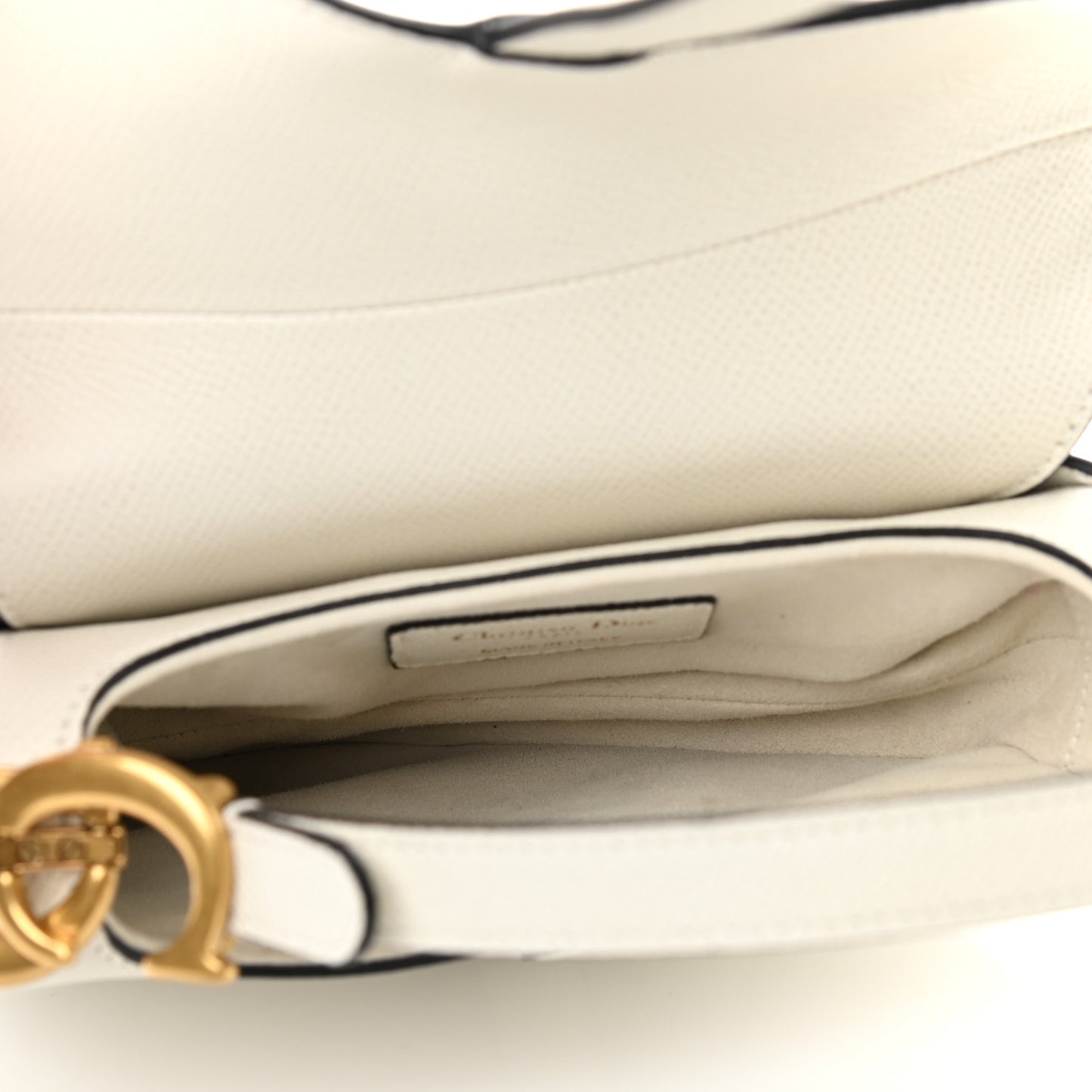 Grained Calfskin Mini Saddle Bag White