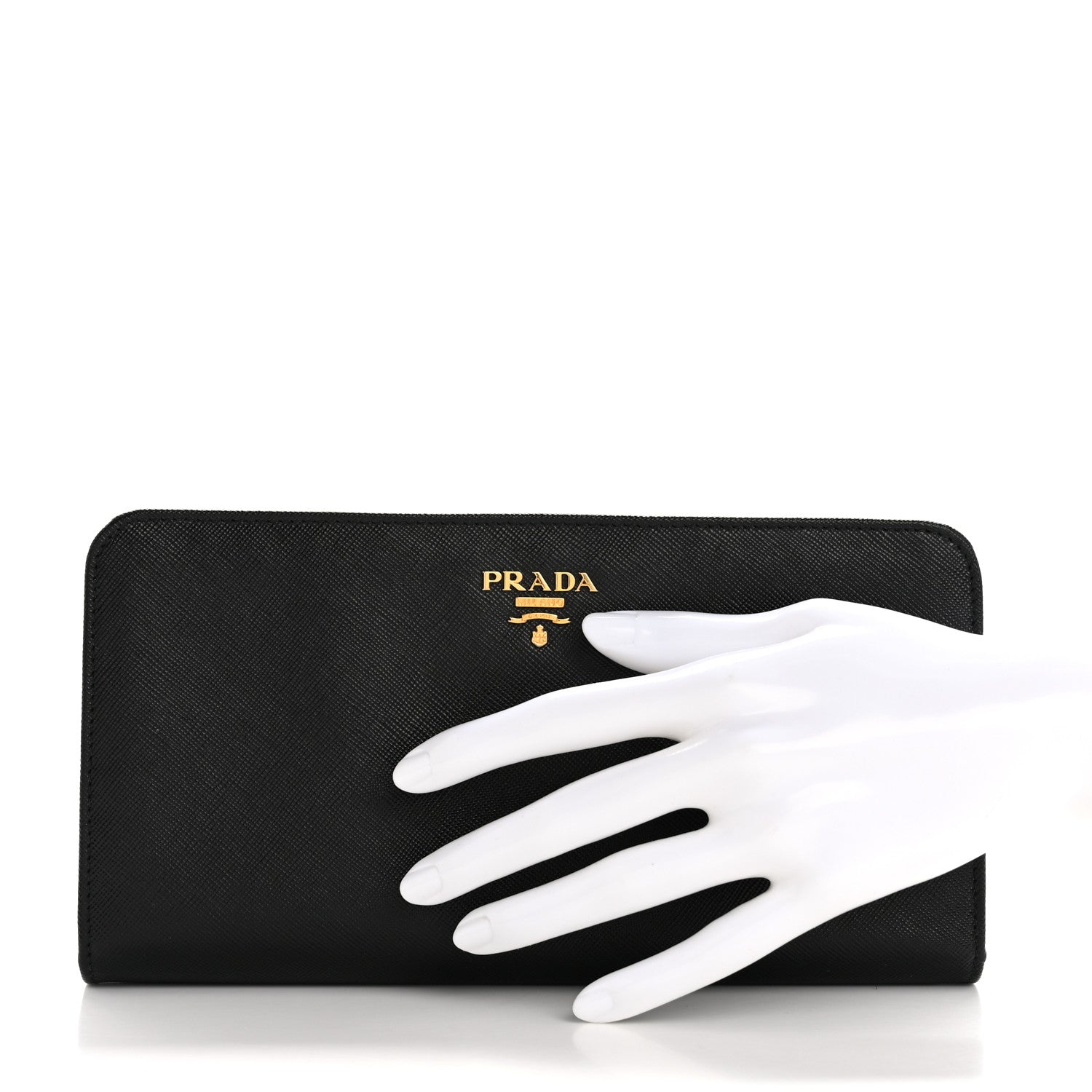 Prada Saffiano Metal Continental Flap Wallet Black White 2 of 9