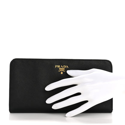 Prada Saffiano Metal Continental Flap Wallet Black White 2 of 9