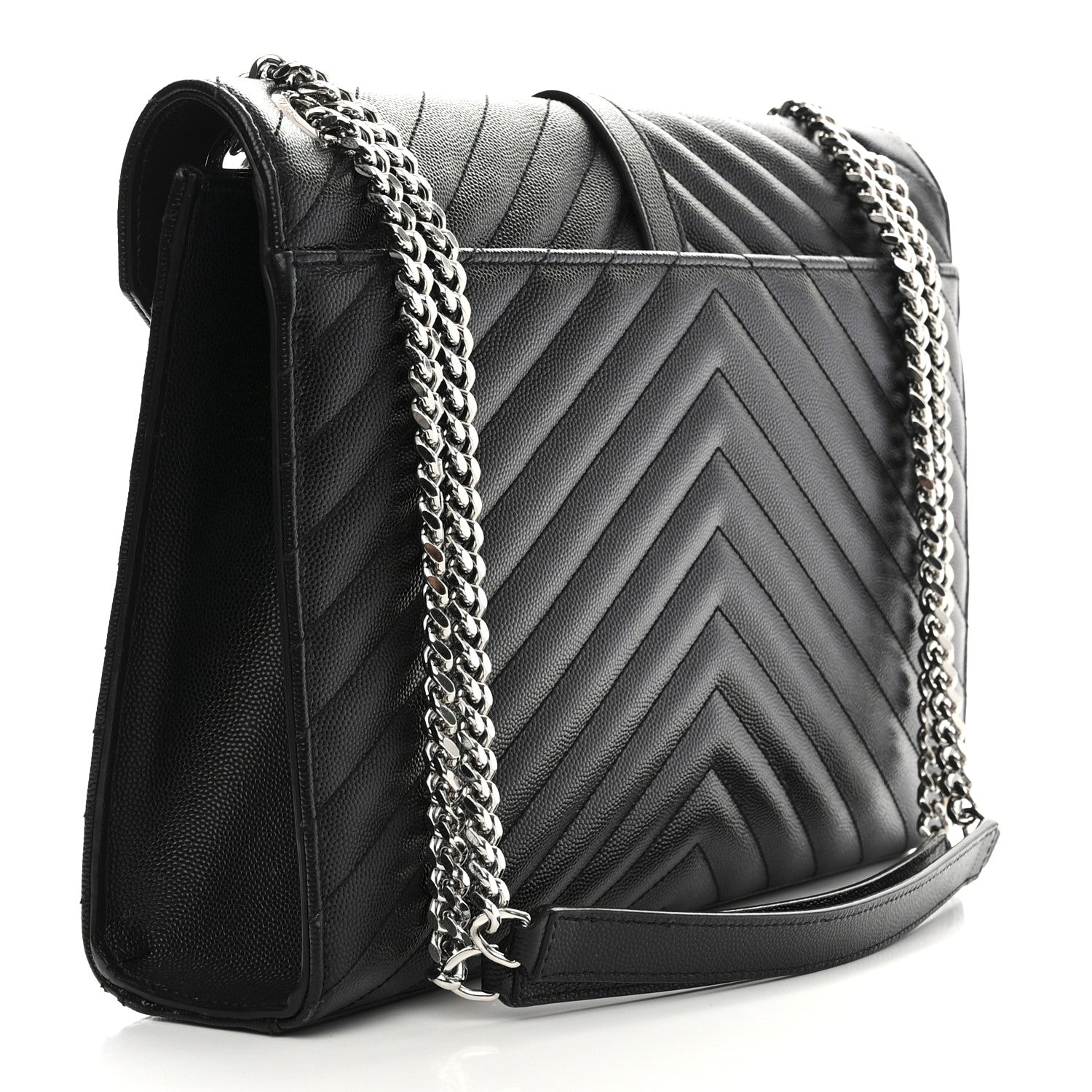 Saint Laurent Grain De Poudre Textured Mixed Matelasse Large Triquilt Monogram Satchel Black 3 of 10