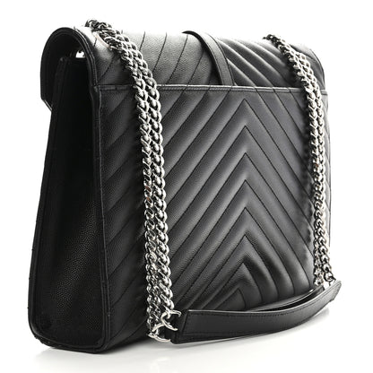 Saint Laurent Grain De Poudre Textured Mixed Matelasse Large Triquilt Monogram Satchel Black 3 of 10