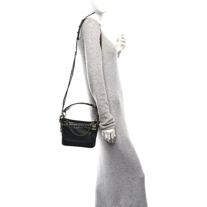 Chanel Aged Calfskin Quilted Small Gabrielle Logo Hobo Black 2 of 10