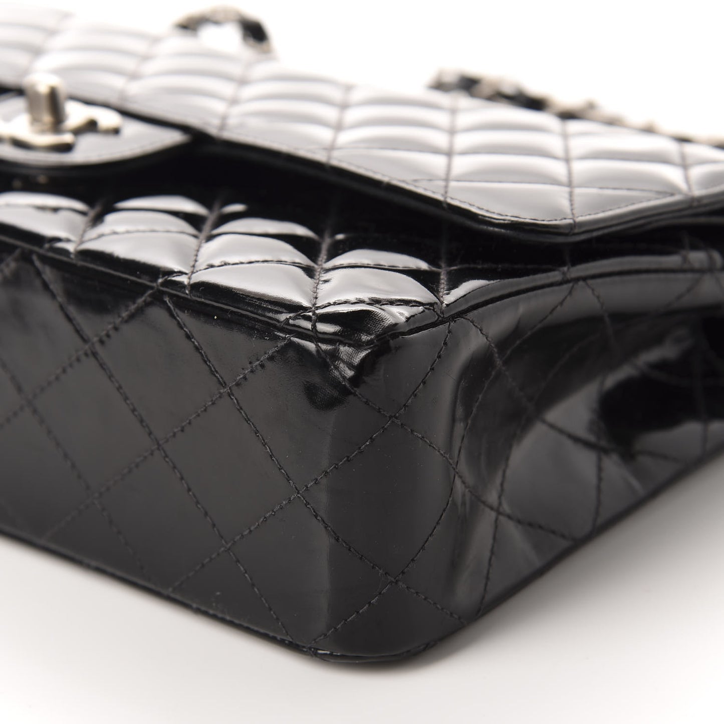 Patent Quilted Medium Double Flap Black