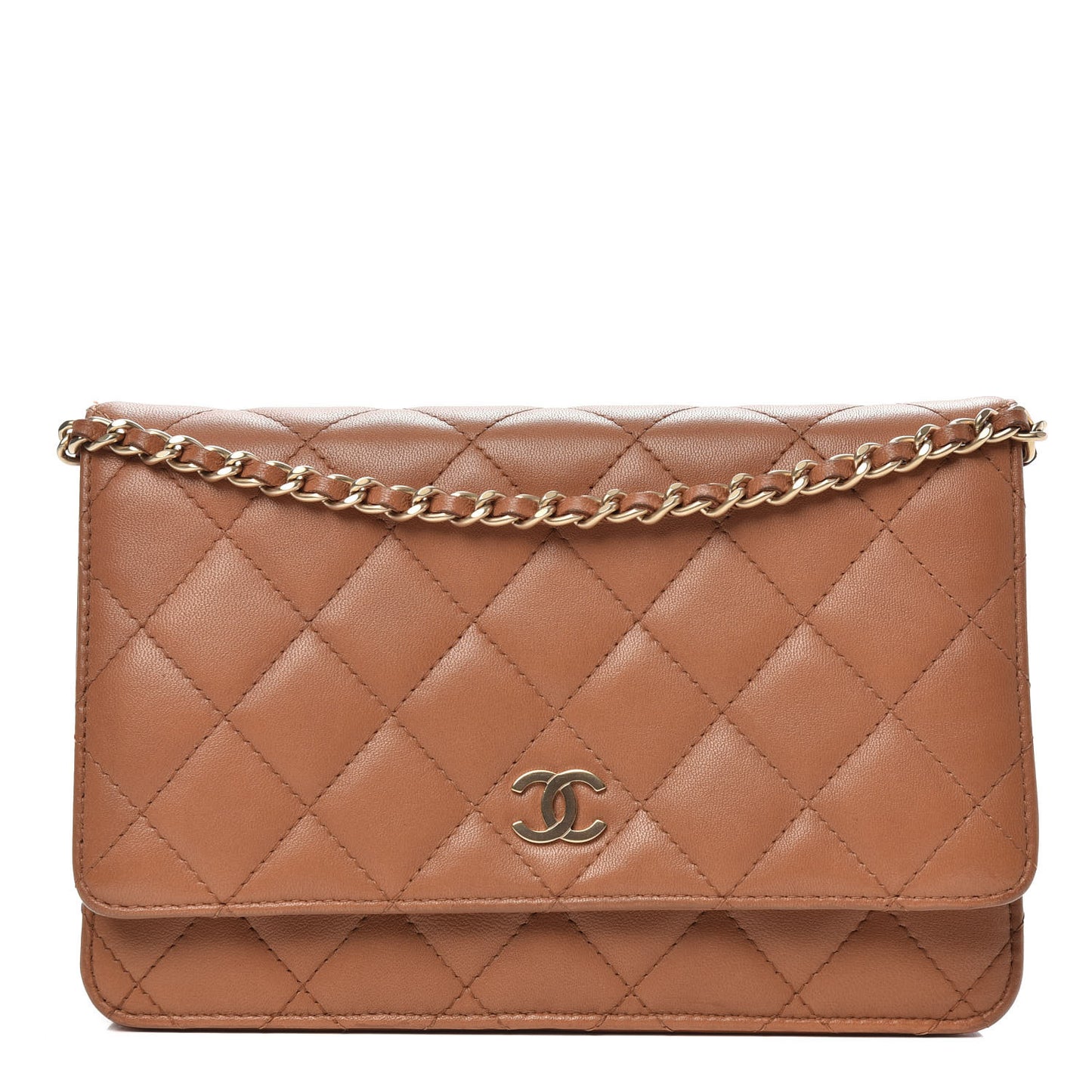 Lambskin Quilted Wallet on Chain WOC Brown