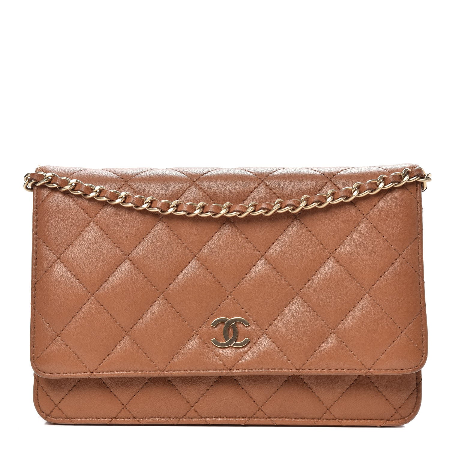 Chanel Lambskin Quilted Wallet on Chain WOC Brown 1 of 13
