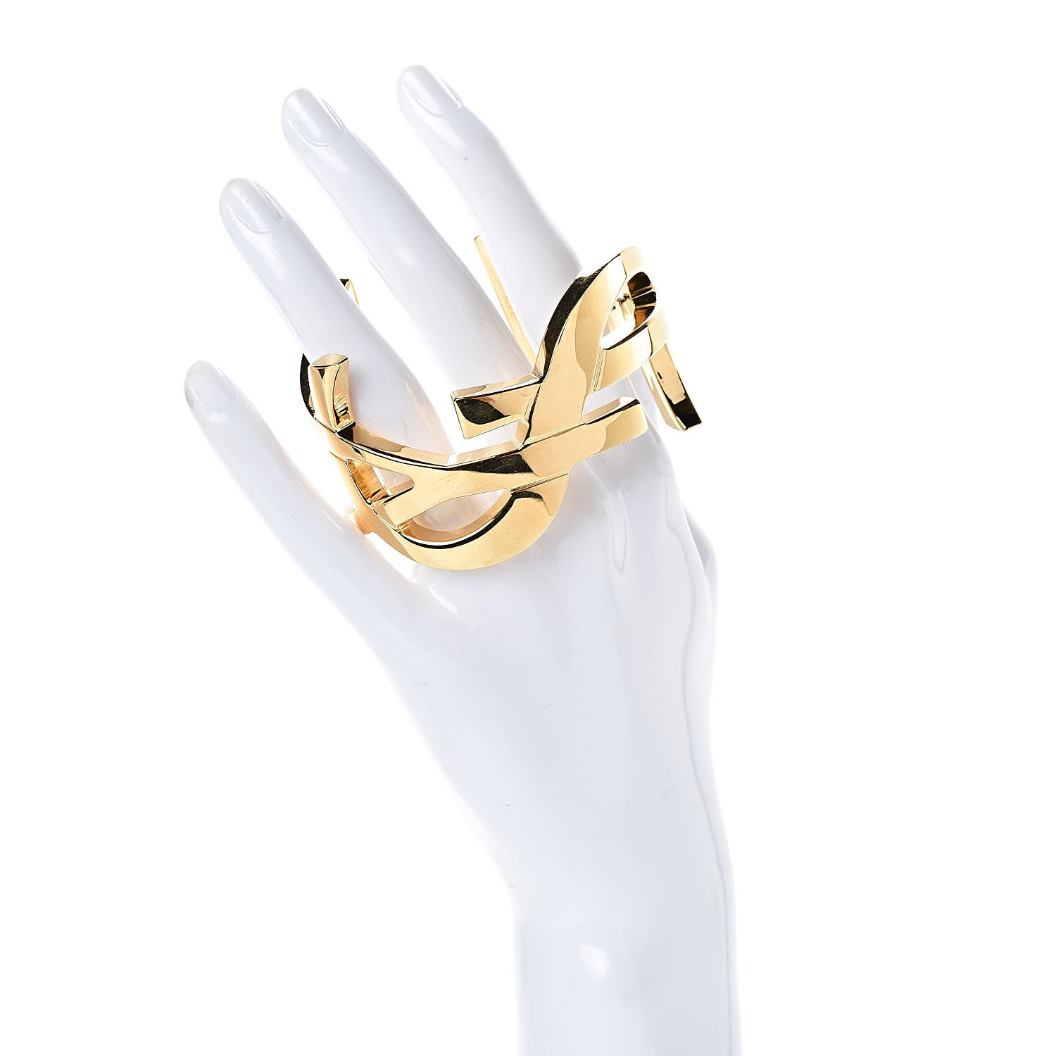 Saint Laurent Brass Monogram Medium Cuff Bracelet Gold 2 of 4