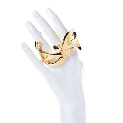 Saint Laurent Brass Monogram Medium Cuff Bracelet Gold 2 of 4