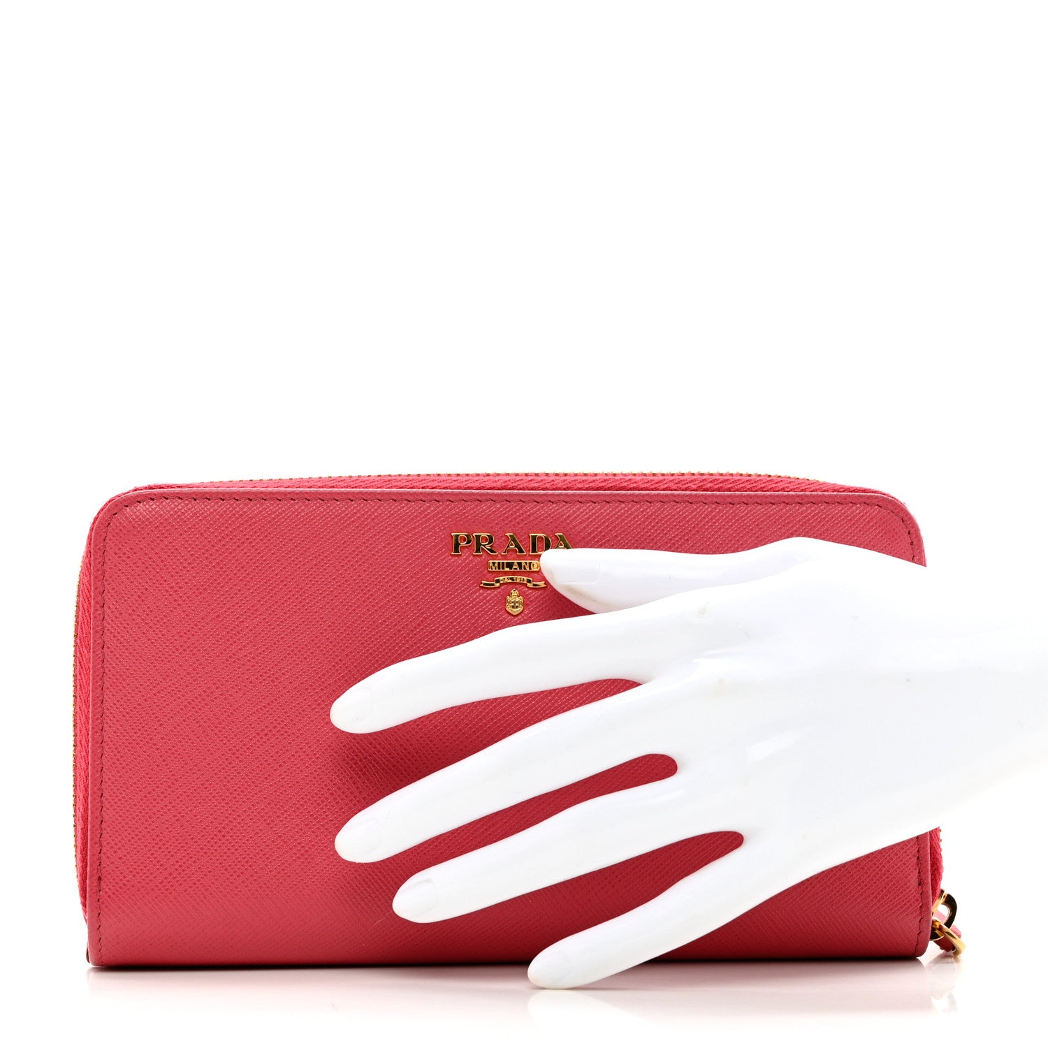 Prada Saffiano Metal Zip Around Wallet Peonia 2 of 7