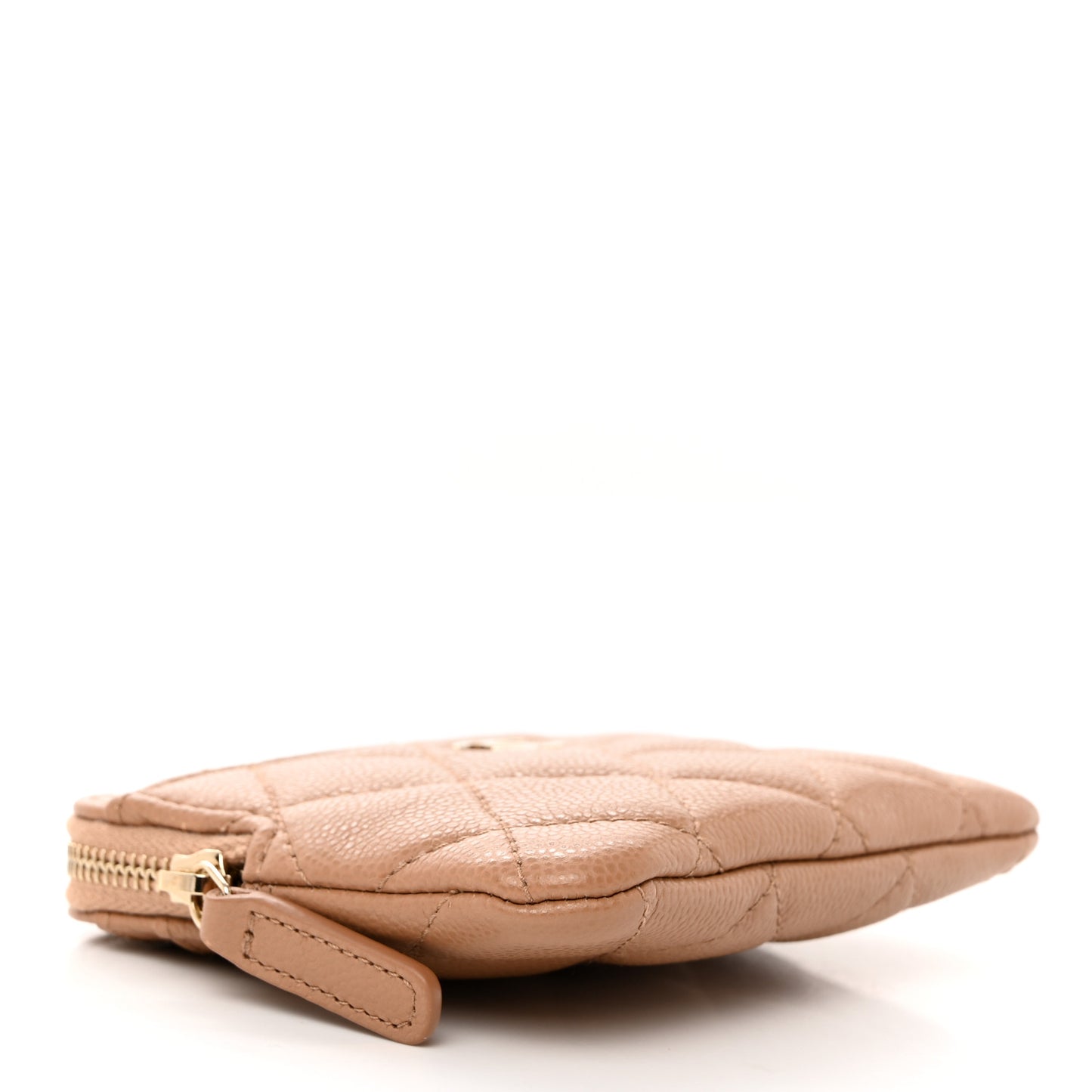Caviar Quilted Zip Card Holder Wallet Dark Beige