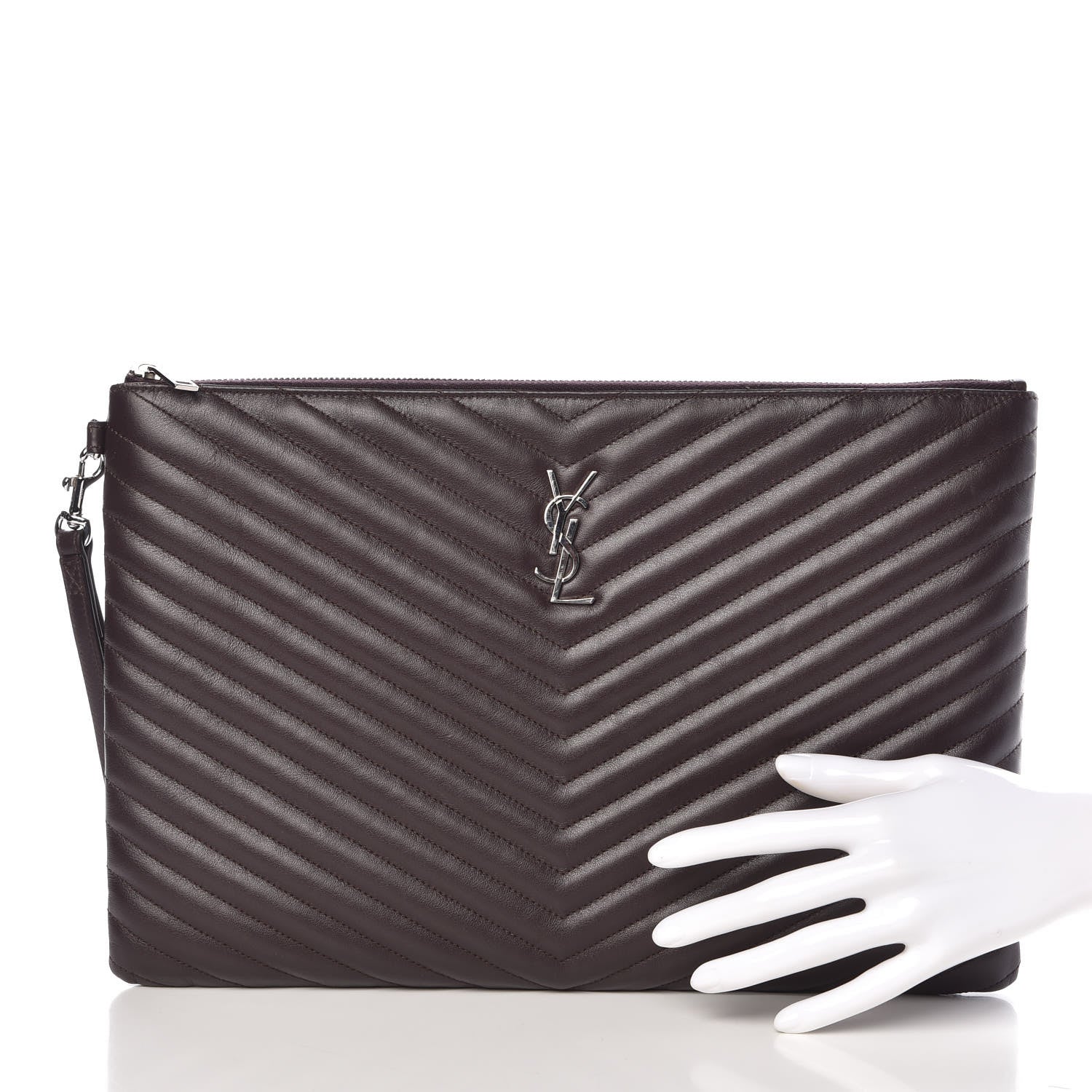 Saint Laurent Calfskin Matelasse Chevron Monogram Document Holder Amaranto 2 of 10