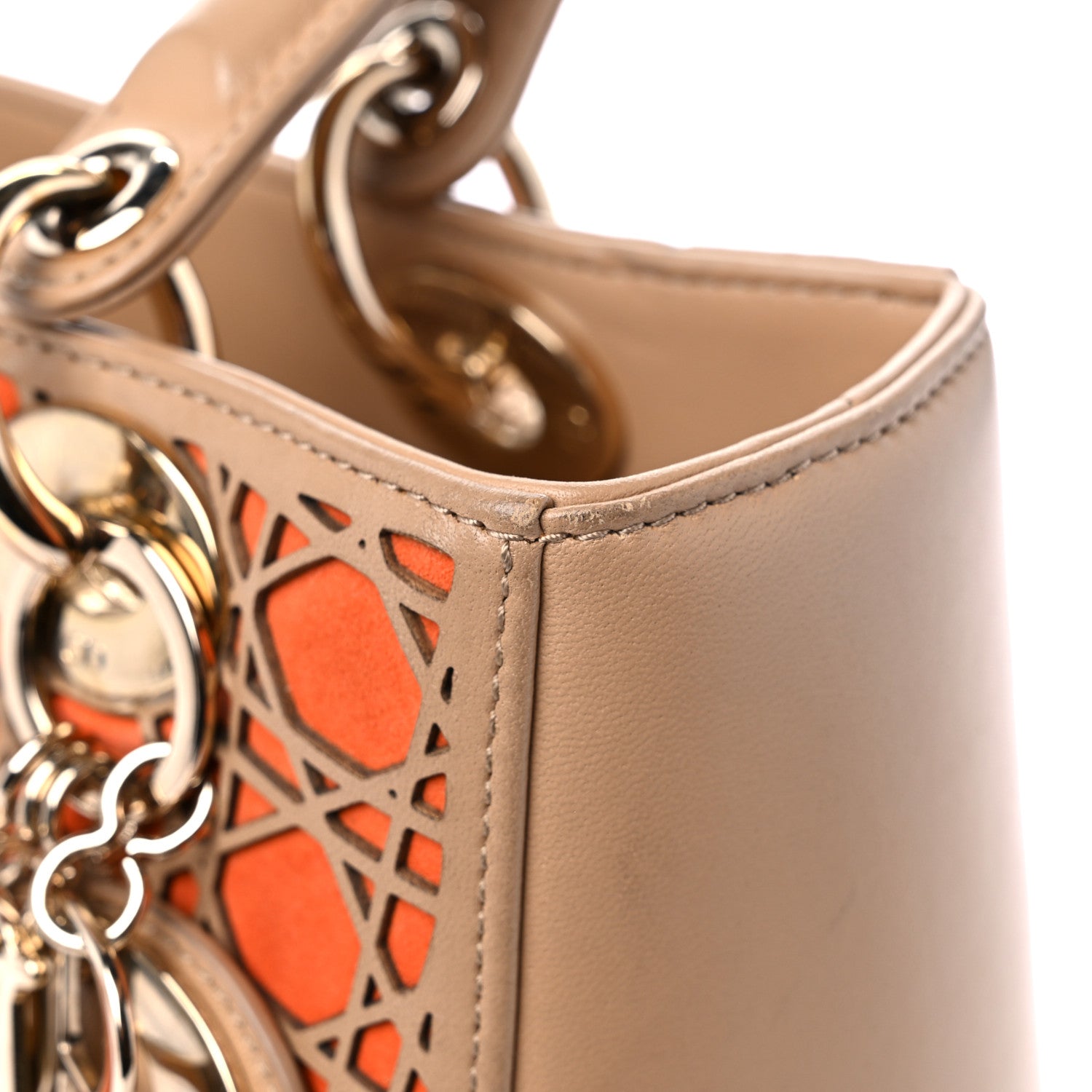 Christian Dior Calfskin Suede Cutout Stars Medium Lady Dior Beige Orange 17 of 19