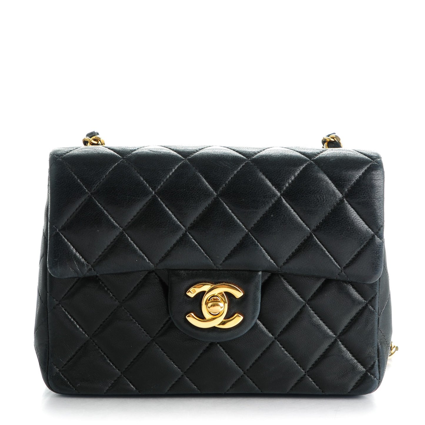 Lambskin Quilted Mini Square Flap Black