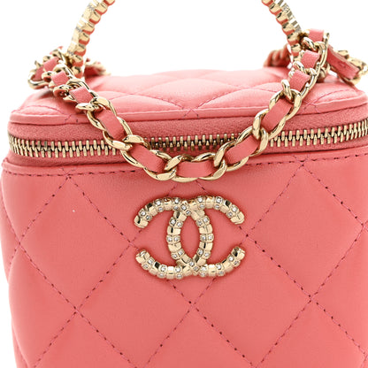 Chanel Lambskin Quilted Crystal Top Handle Mini Vanity Case With Chain Coral 8 of 10