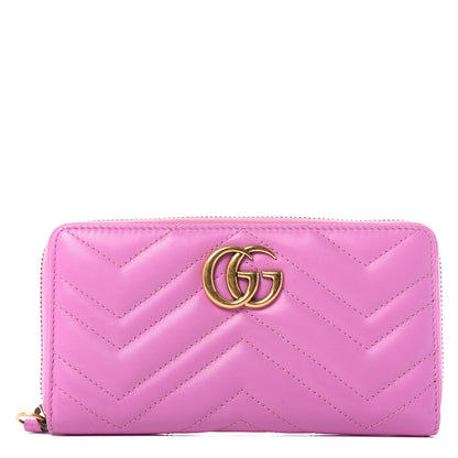 Gucci Calfskin Matelasse GG Marmont Zip Around Wallet Candy Mousse 1 of 9