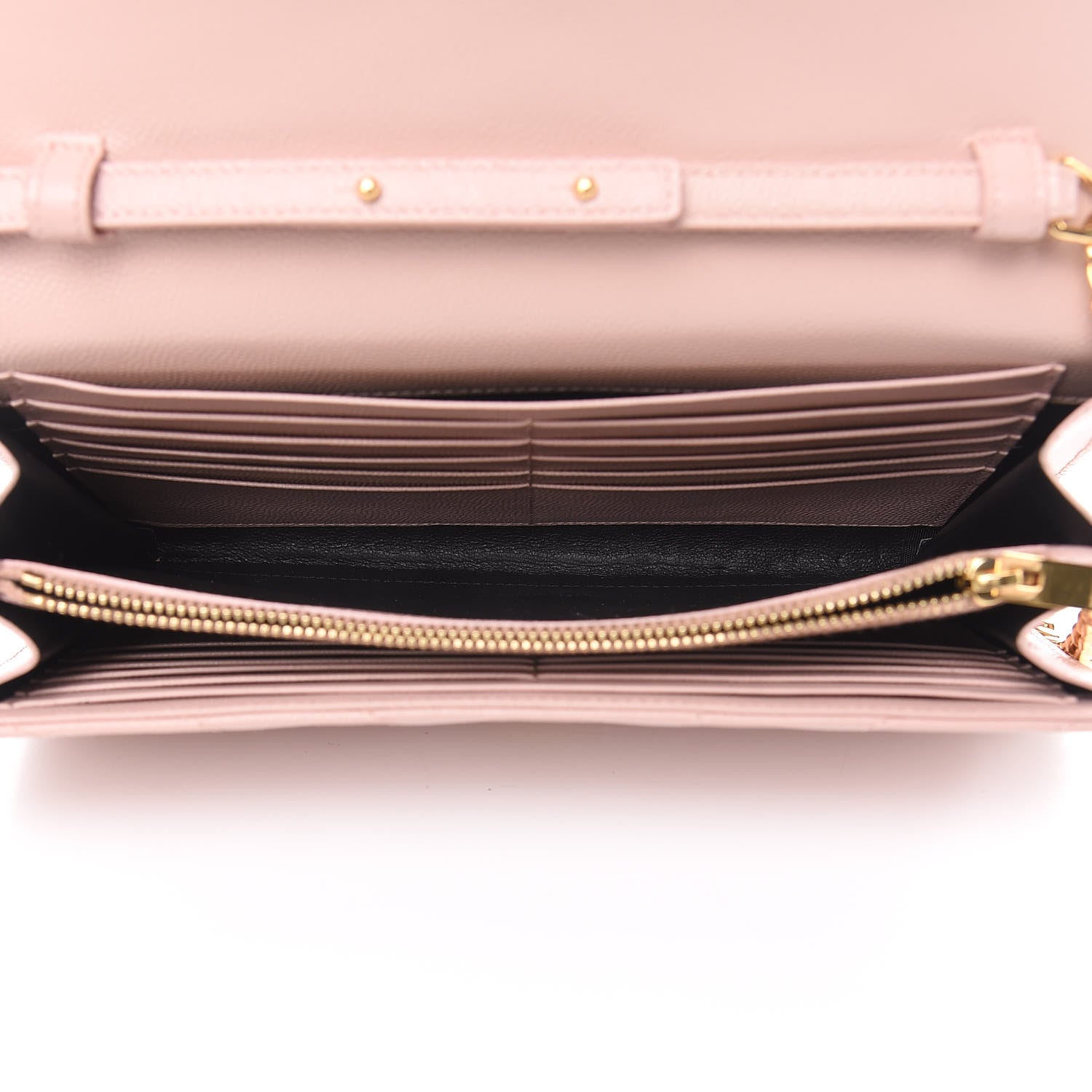 Saint Laurent Grain De Poudre Matelasse Chevron Monogram Chain Wallet Pale Pink 5 of 12