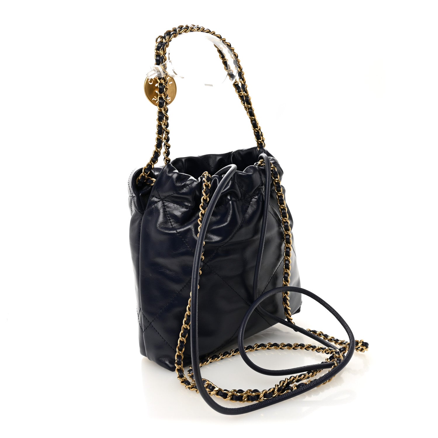 Chanel Shiny Calfskin Quilted Mini Chanel 22 Navy Blue 4 of 21