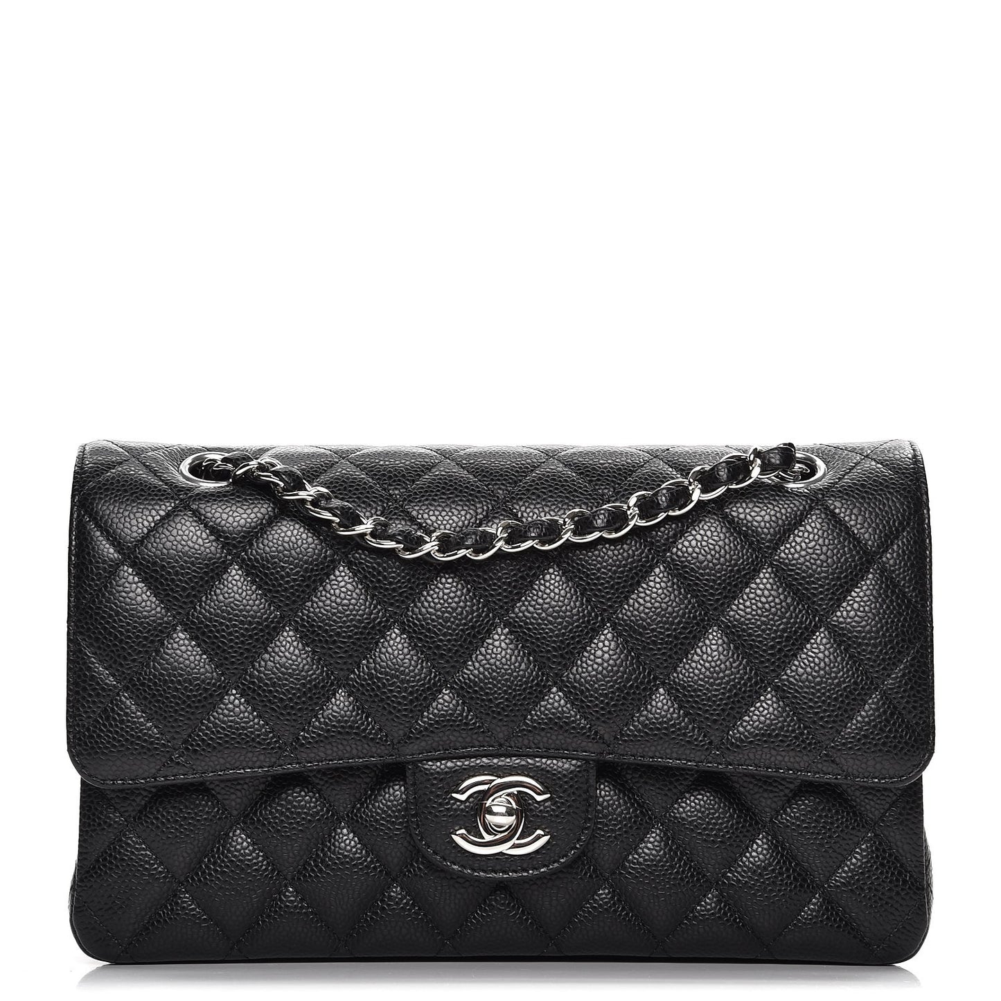 Caviar Quilted Medium Double Flap Black
