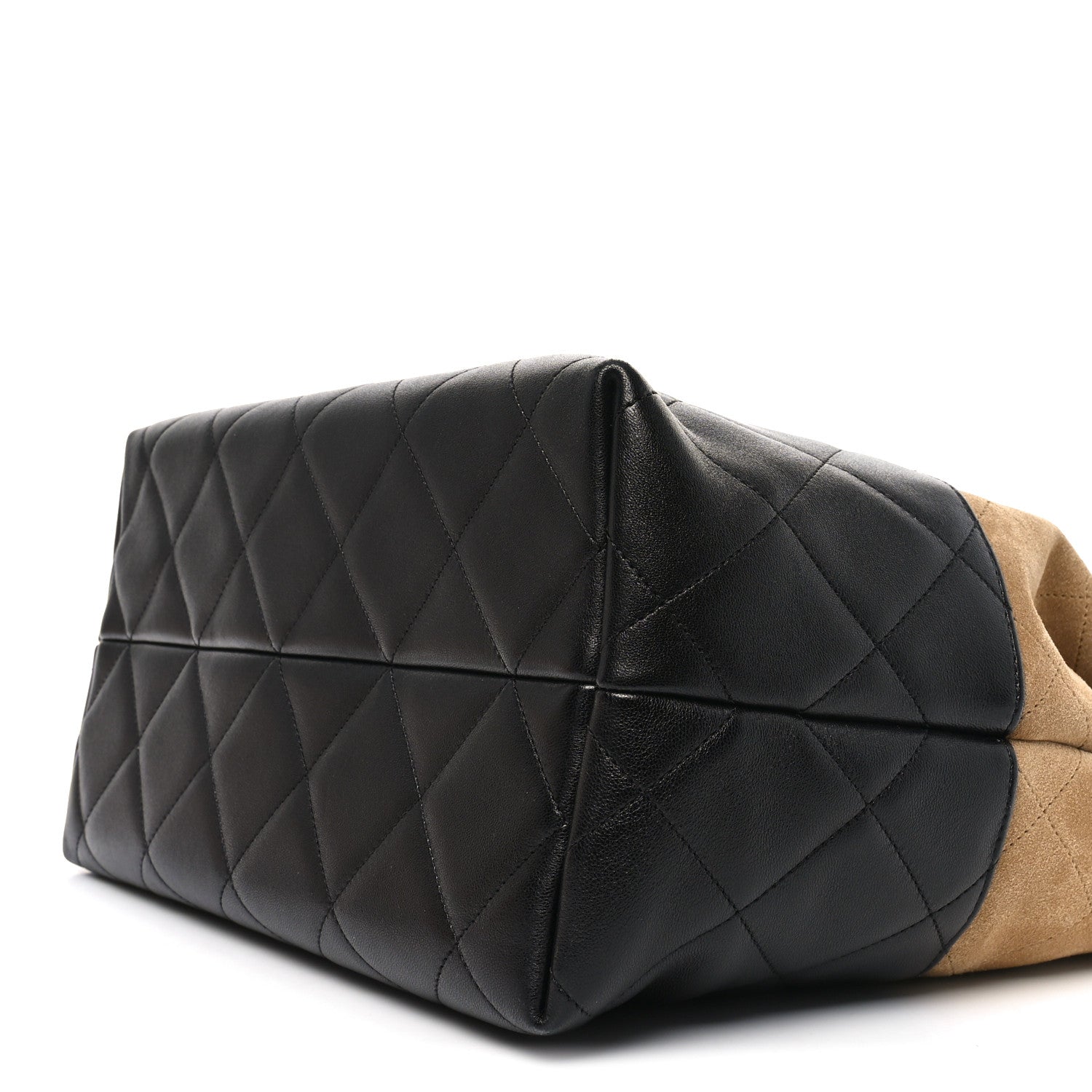 Chanel Suede Calfskin Shiny Lambskin Quilted Large Coco Base Shopping Bag Beige Black 10 of 10