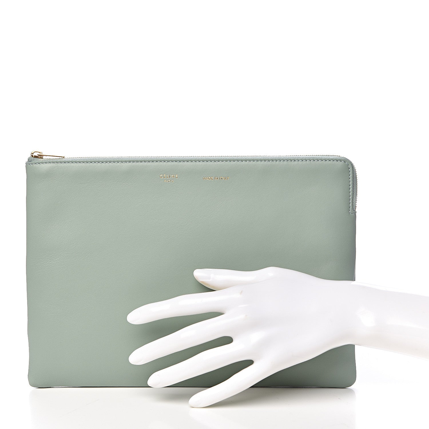 Celine Cloudy Lambskin Solo Zip Pouch Lime 2 of 10