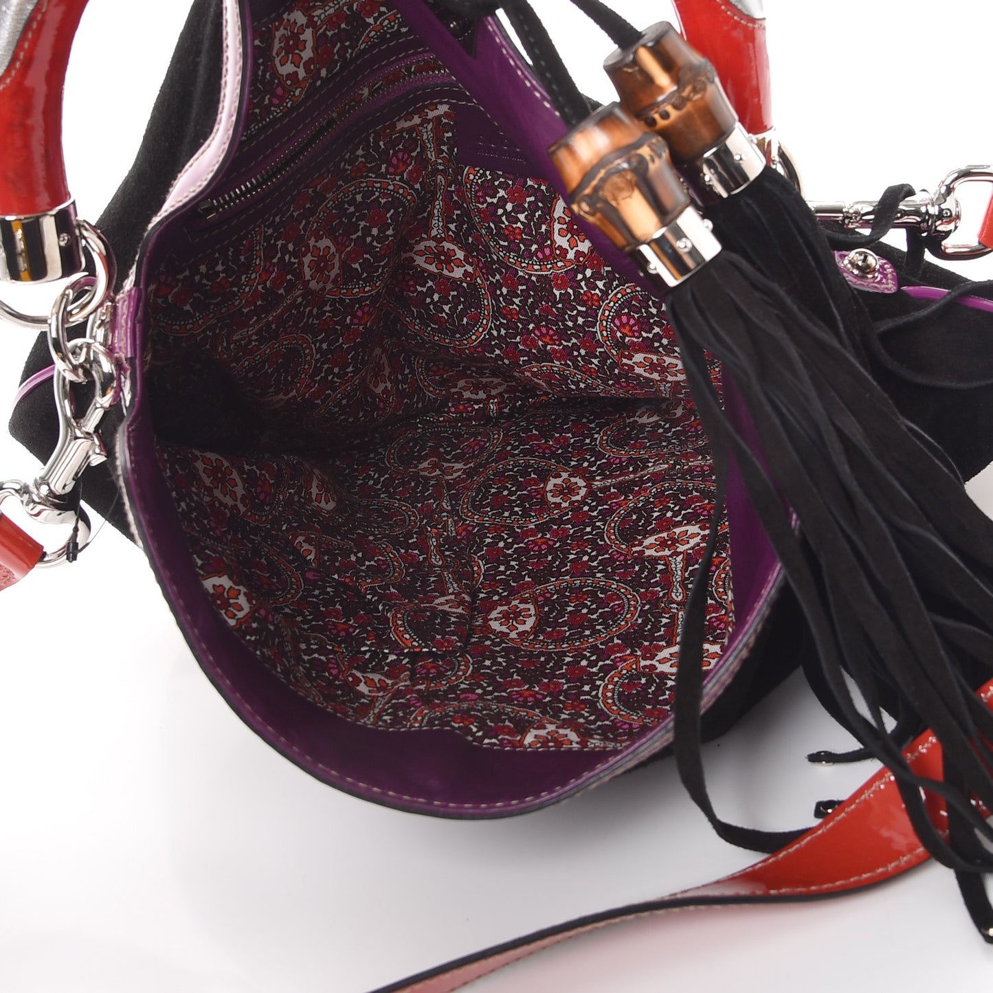 Suede Medium Indy Top Handle Hobo Black Purple Red