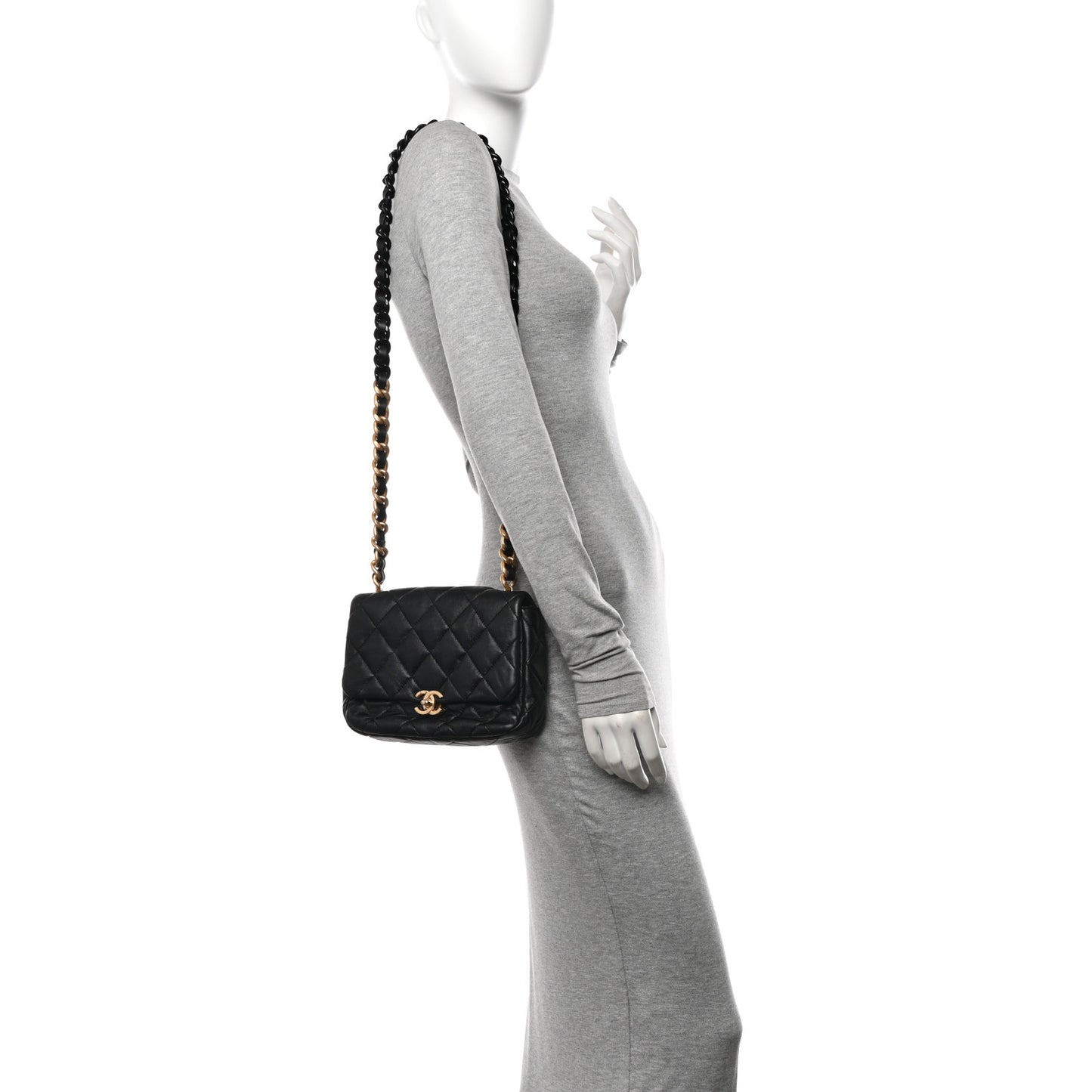 Lambskin Quilted Small Lacquered Chain Flap Black