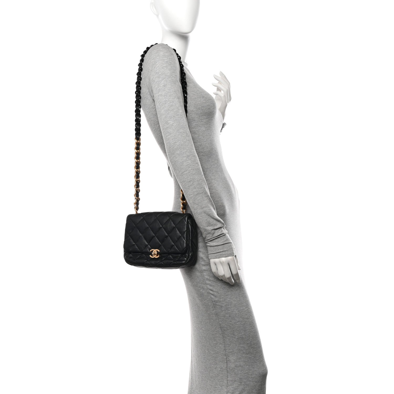 Chanel Lambskin Quilted Small Lacquered Chain Flap Black 2 of 10
