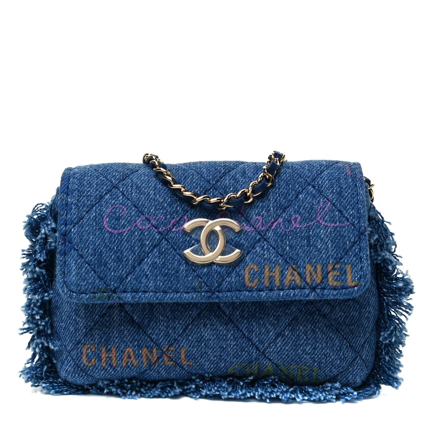 Denim Quilted Denim Mood Clutch With Chain Blue Multicolor