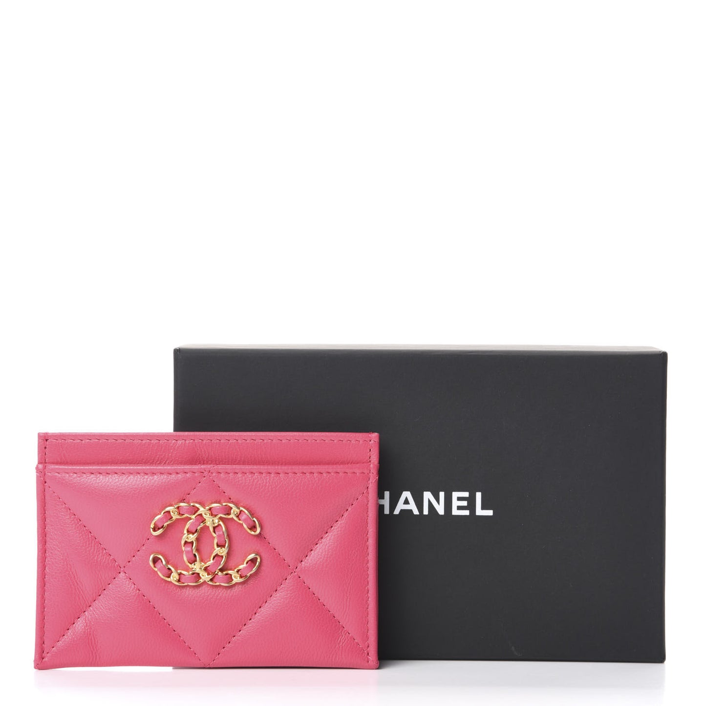 Lambskin Quilted Chanel 19 Card Holder Dark Pink