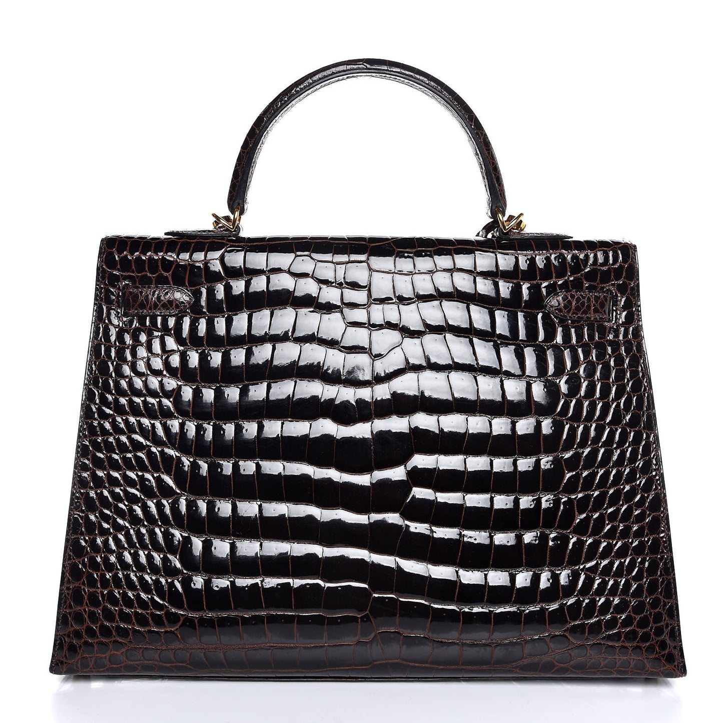 Shiny Porosus Crocodile Kelly Sellier 35 Havane