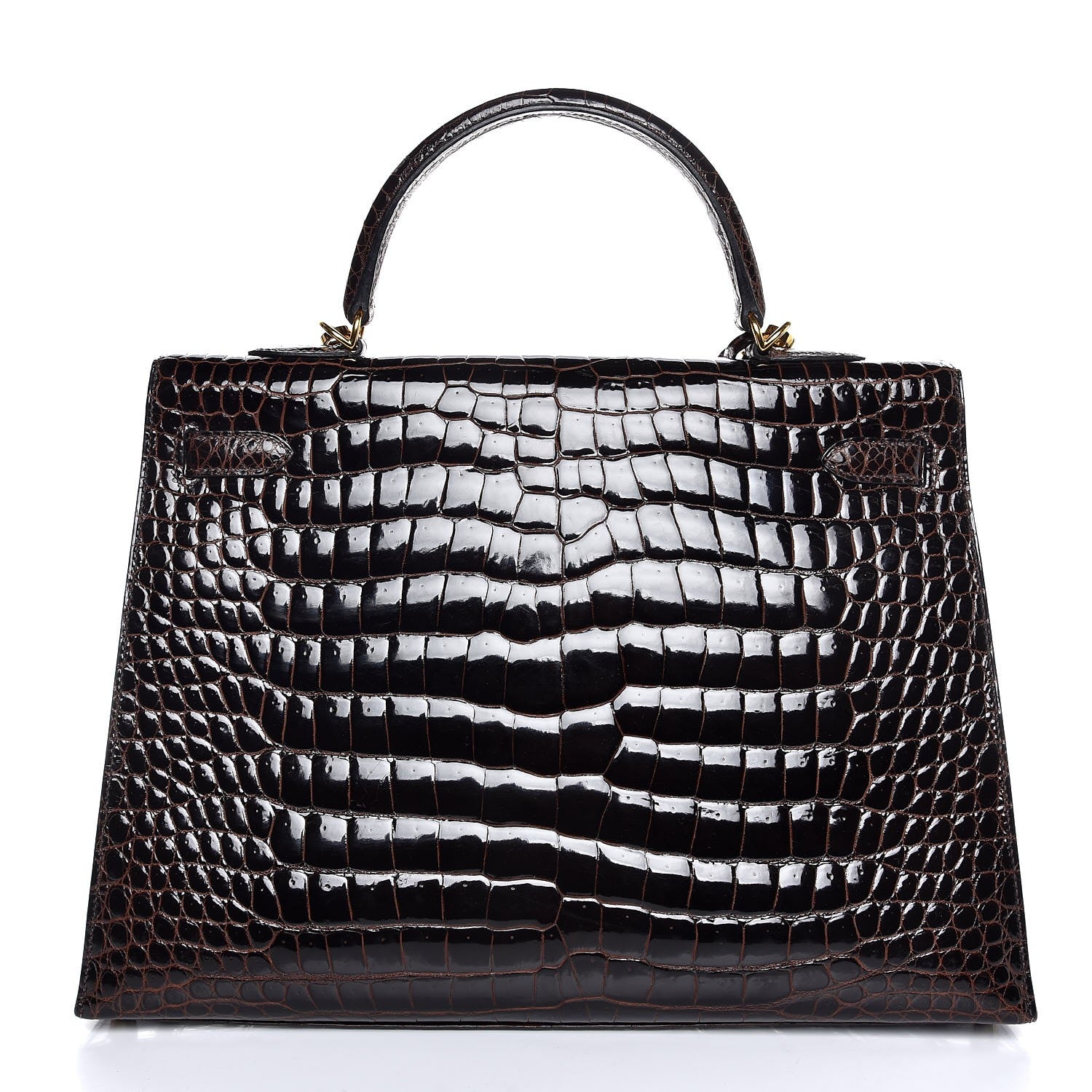 Hermes Shiny Porosus Crocodile Kelly Sellier 35 Havane 7 of 37