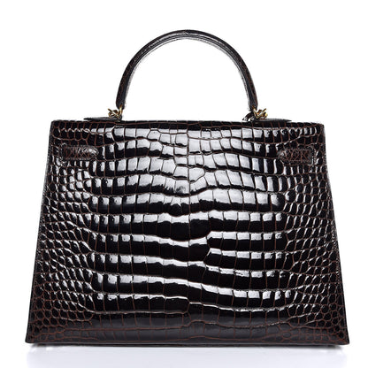 Hermes Shiny Porosus Crocodile Kelly Sellier 35 Havane 7 of 37