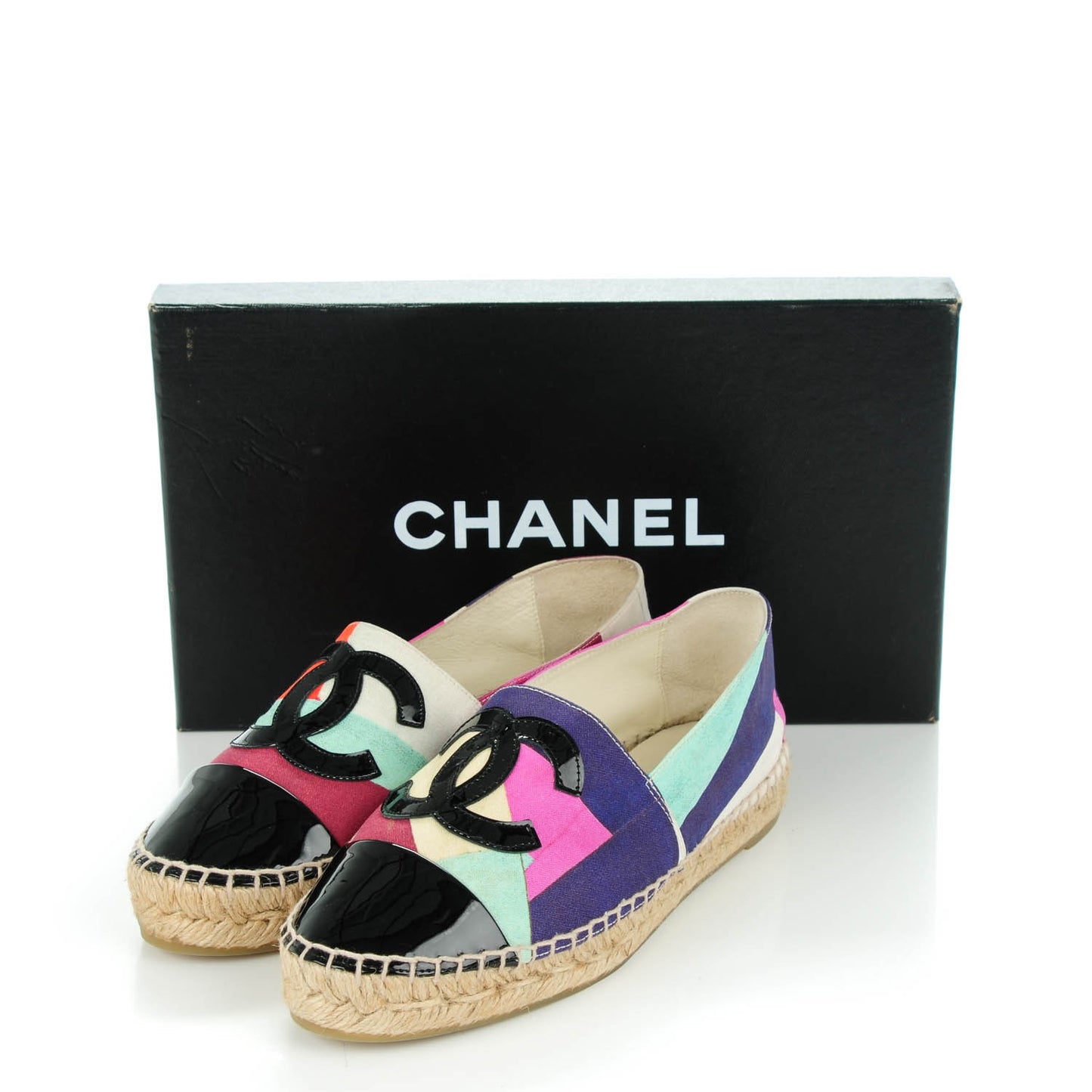 Patent Fabric Striped CC Espadrilles 35 Multicolor Black