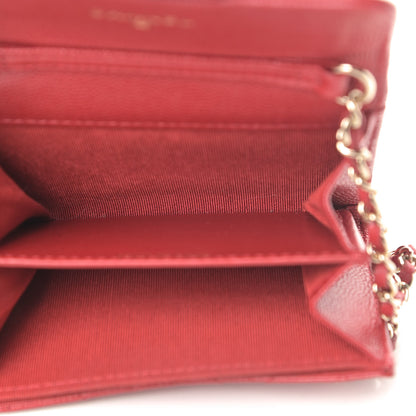 Chanel Caviar Quilted Flap Card Holder On Chain Red 4 of 5