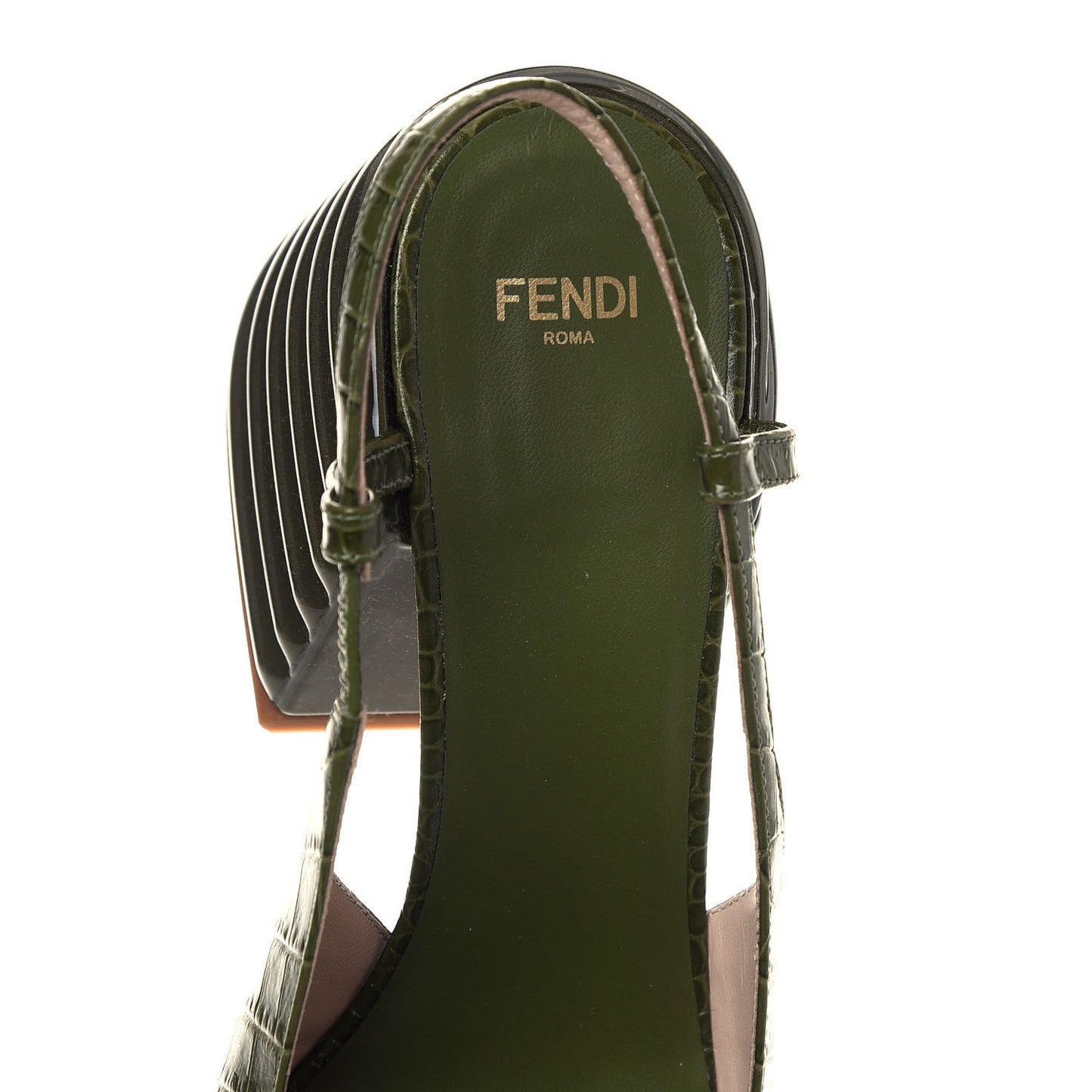 Calfskin Crocodile Embossed Promenade Slingback Loafer Pumps 39 Military Green