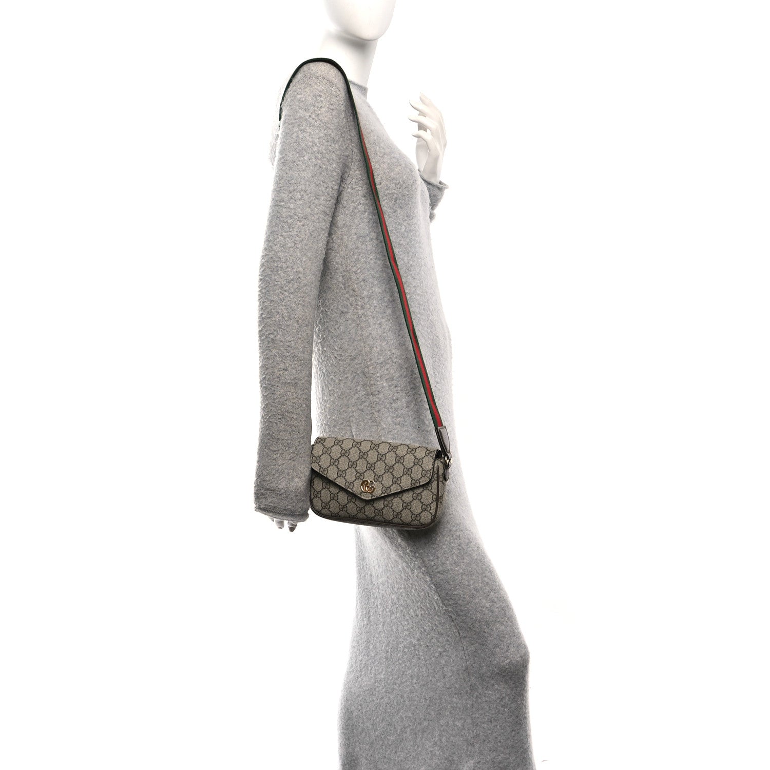 Gucci GG Supreme Monogram Textured Dollar Calfskin Web Mini Ophidia Envelope Shoulder Bag Beige Mystic White Oatmeal 2 of 10