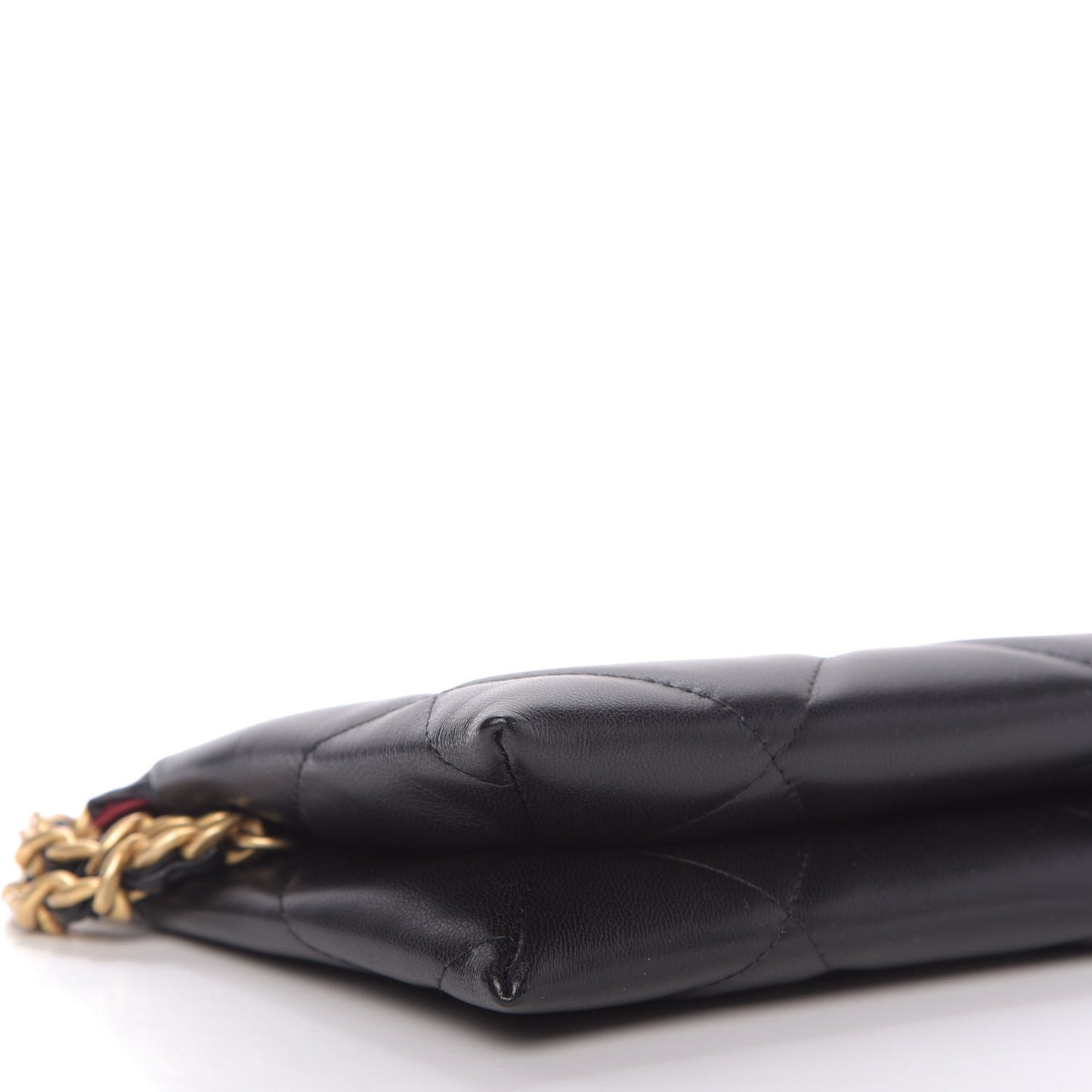 Shiny Goatskin Quilted Small Chanel 19 Pouch With Handle Black