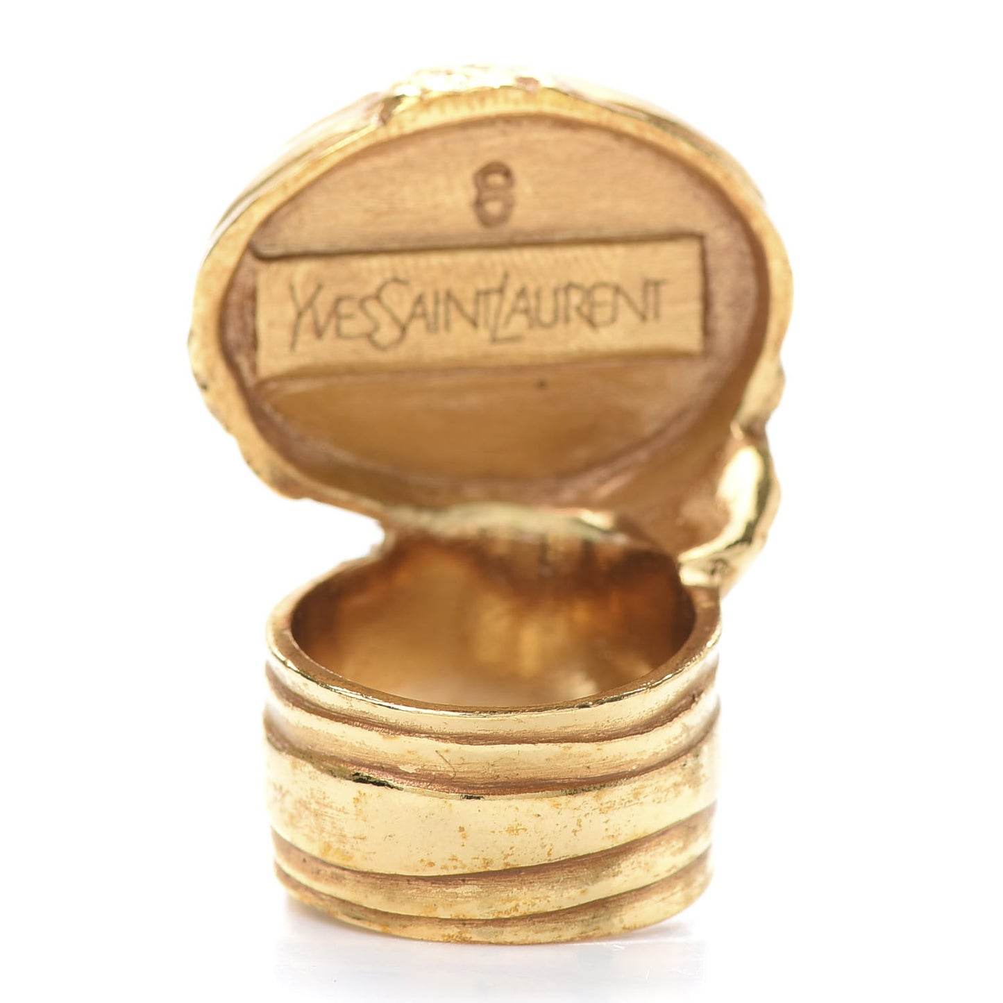 Glass Cabochon Arty Ovale Ring 8 Gold Coral