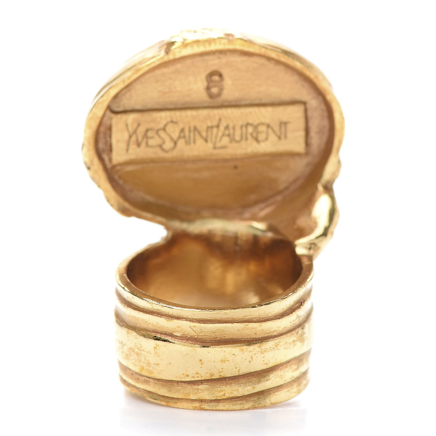 Saint Laurent Glass Cabochon Arty Ovale Ring 8 Gold Coral 3 of 5