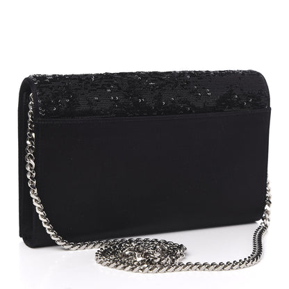Saint Laurent Sequin Flip Monogram Chain Wallet Black 3 of 10