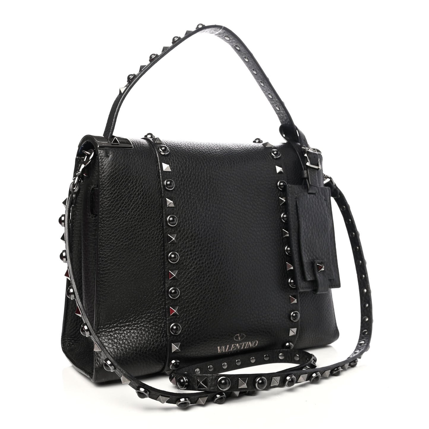 Grainy Calfskin Onyx Small My Rockstud Rolling Frame Bag Black