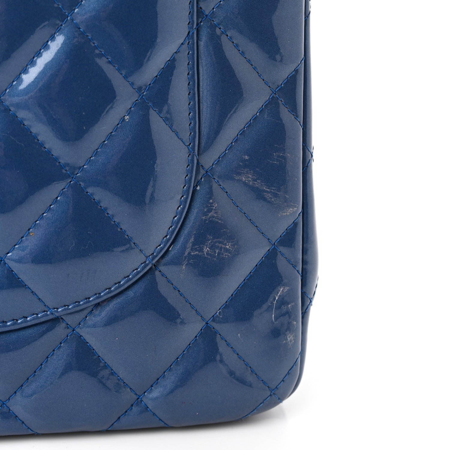 Chanel Patent Quilted Jumbo Double Flap Blue 13 of 13