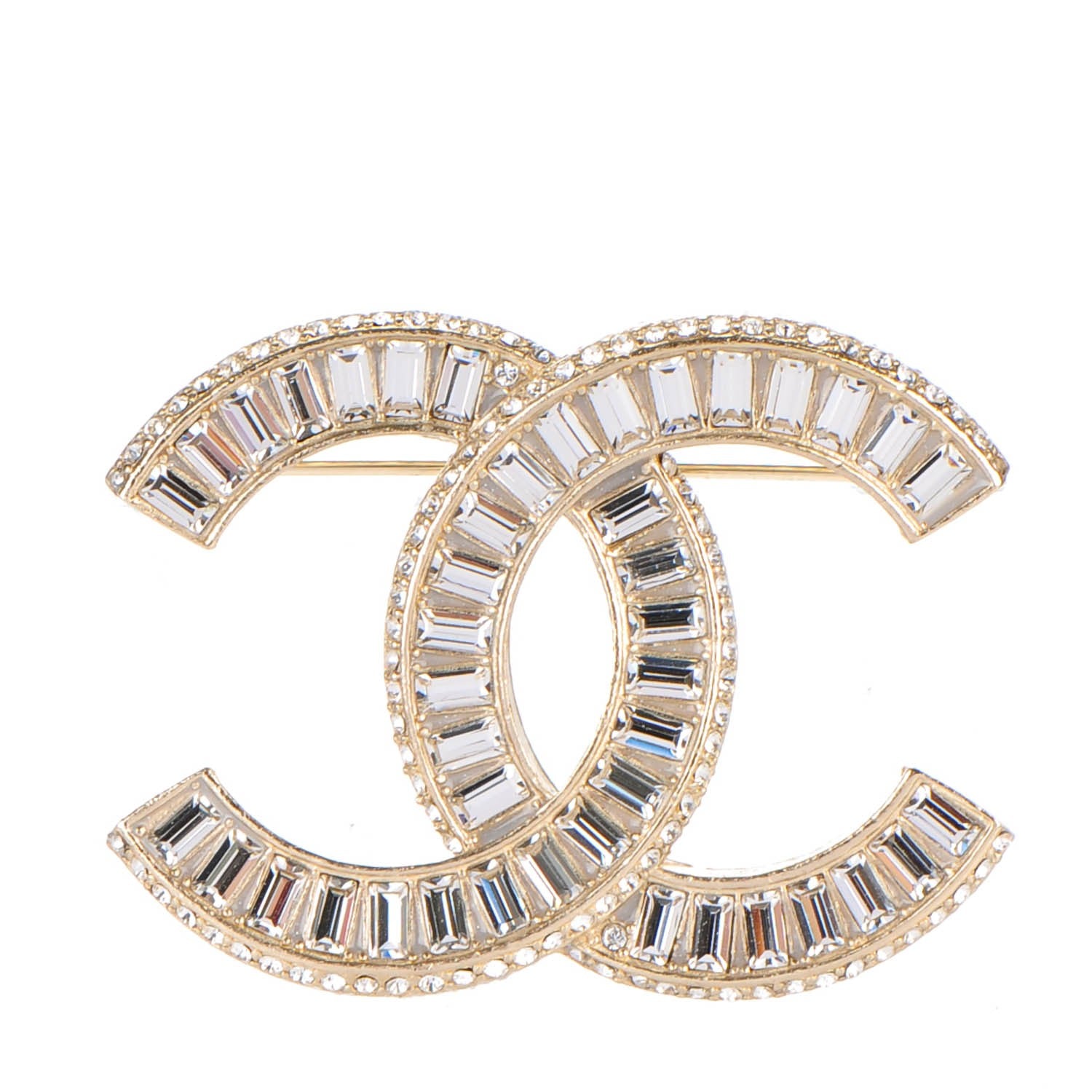 Chanel Baguette Crystal CC Brooch Gold 1 of 5