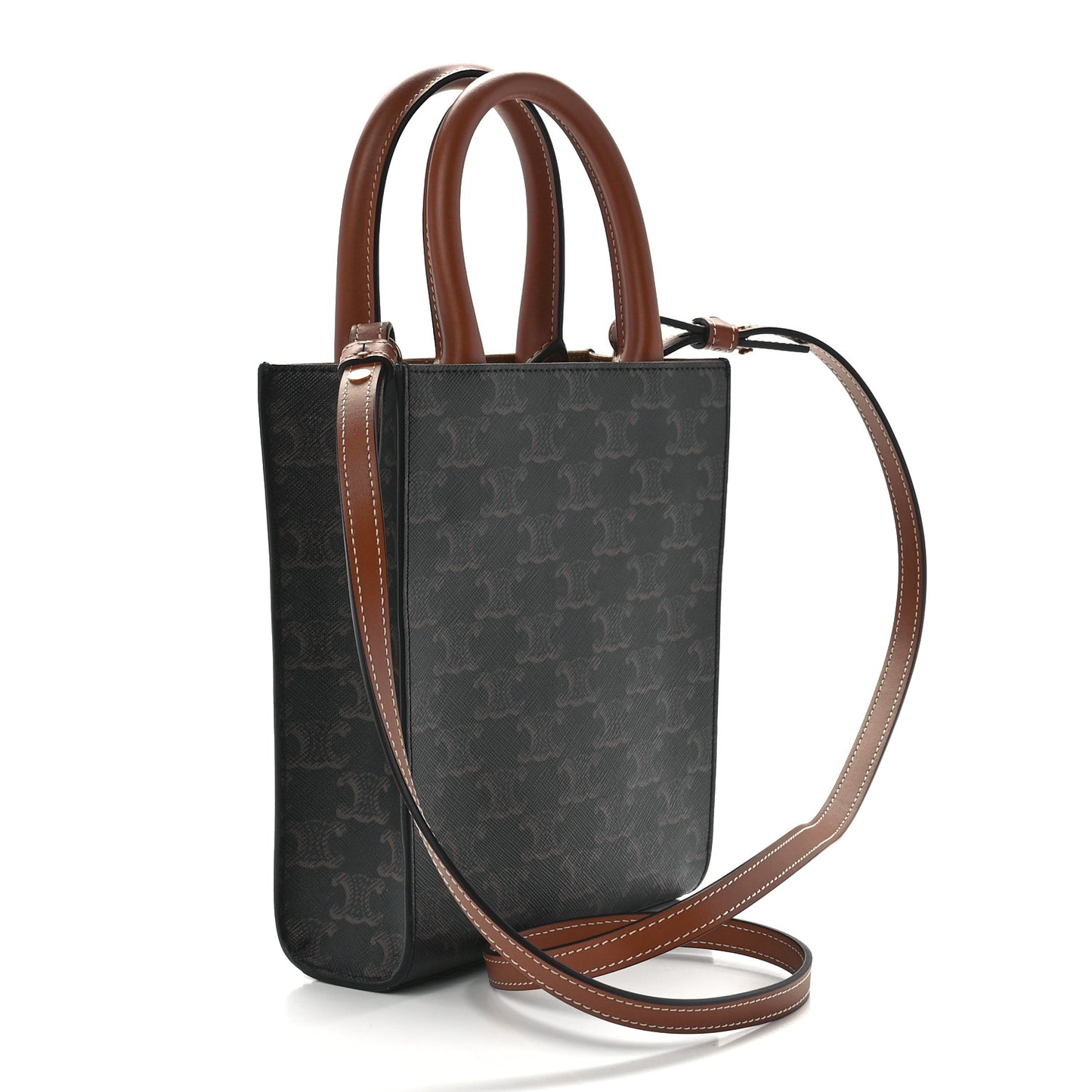 Triomphe Canvas Calfskin Mini Vertical Cabas Tan