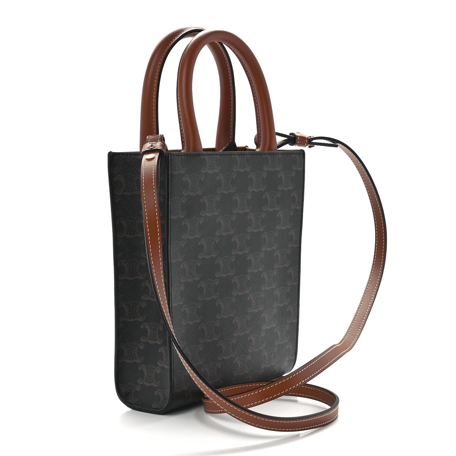 Celine Triomphe Canvas Calfskin Mini Vertical Cabas Tan 3 of 9