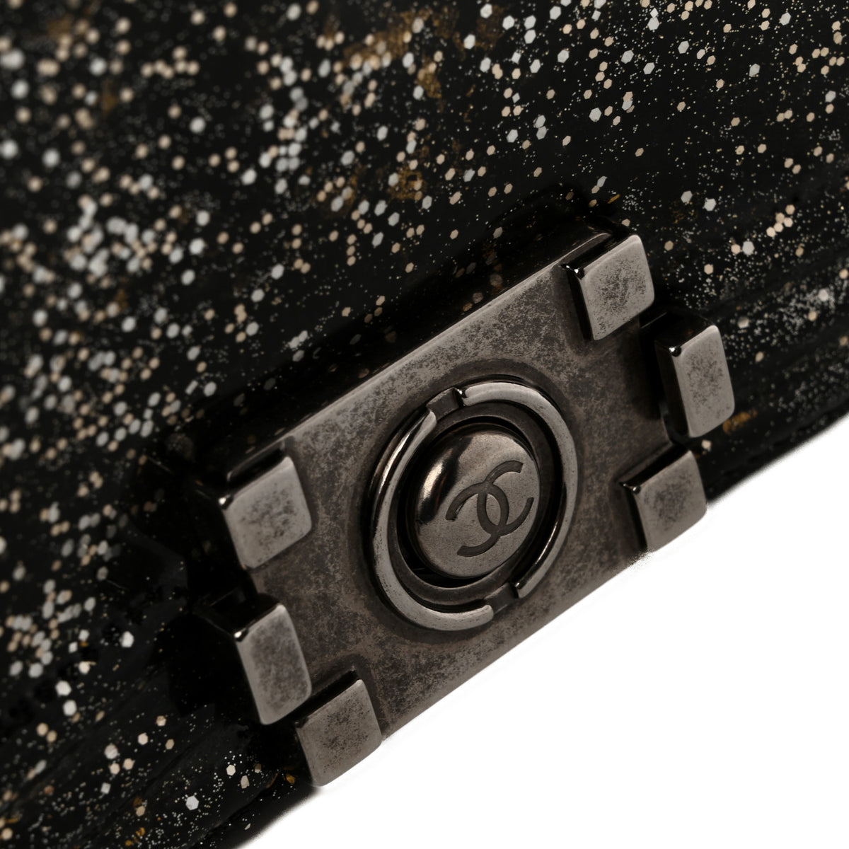 Glitter Glazed Calfskin Medium Boy Flap Black
