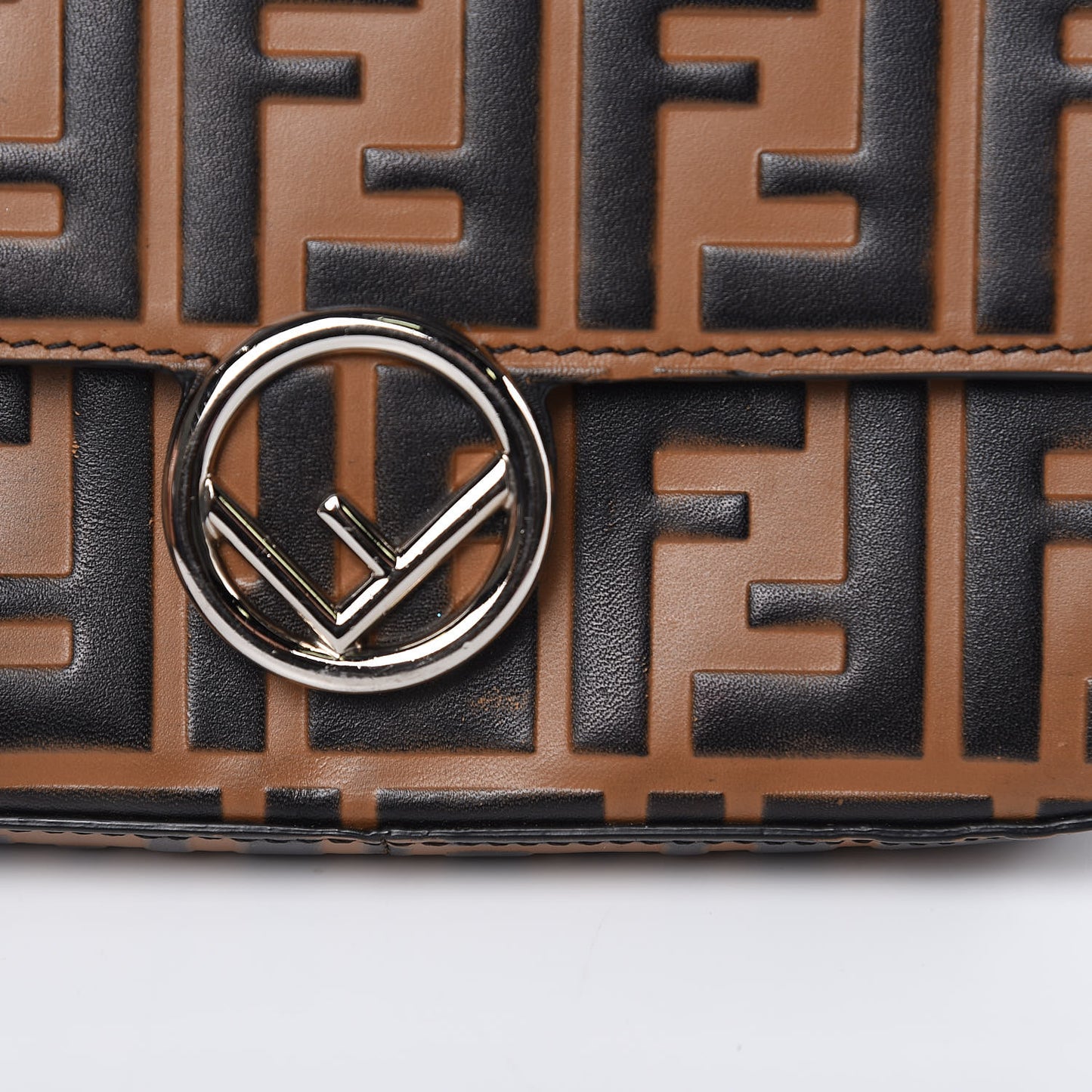 Vitello Dolce F is Fendi FF Embossed Micro Double Baguette Tobacco Black